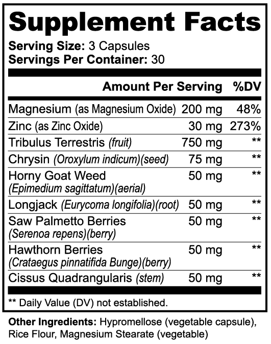 Bluehawksupplements Alpha Energy sexual and reproductive wellness supplement bottle with label, close-up shot on white background.