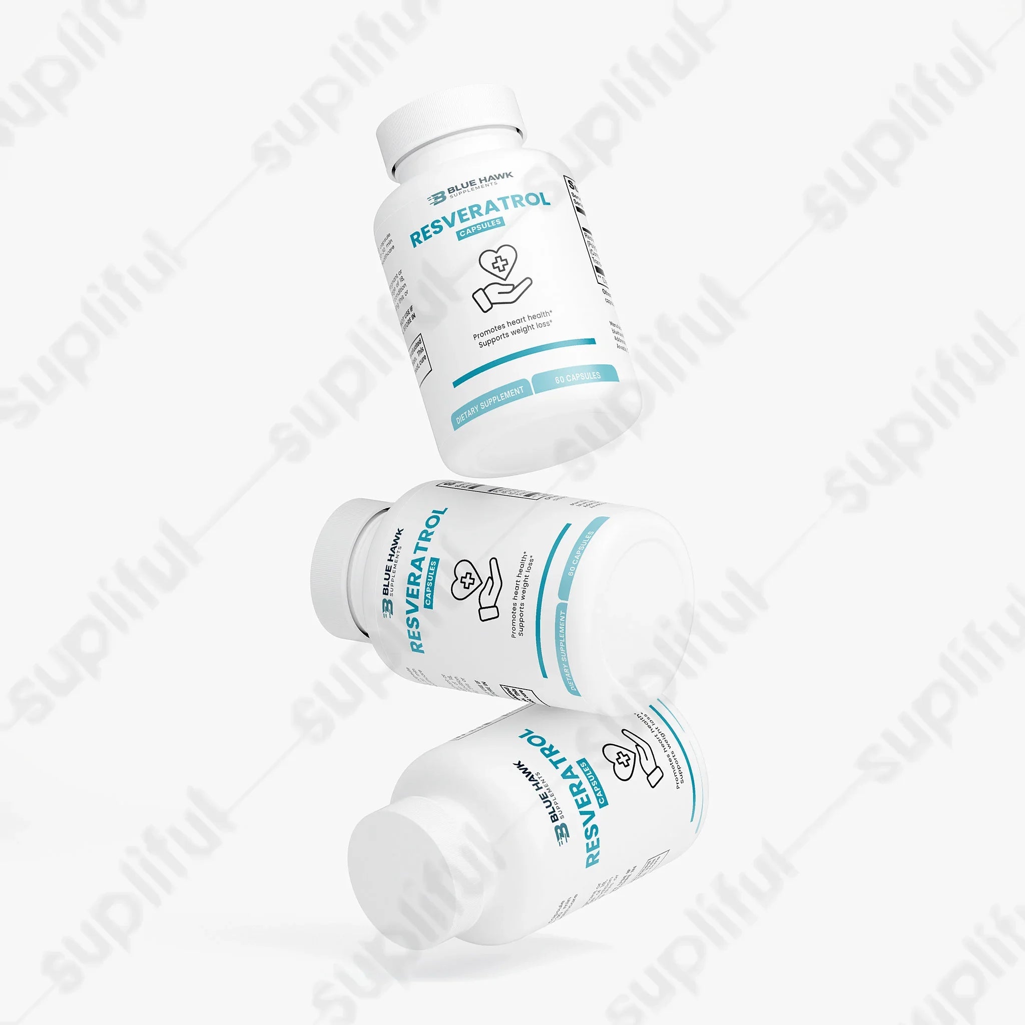 BlueHawkSupplements Resveratrol 50% 600mg bottle with label, dietary supplement for weight management and health support.