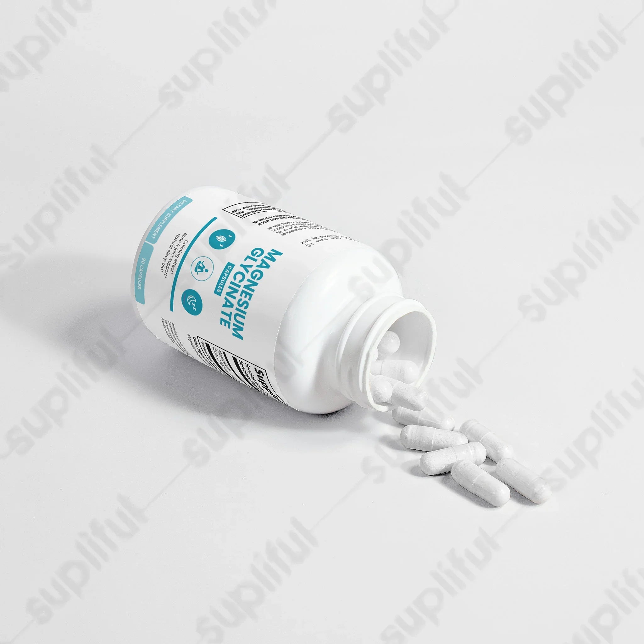 Bluehawk Supplements Magnesium Glycinate bottle with label showing supplement details and dosage information.